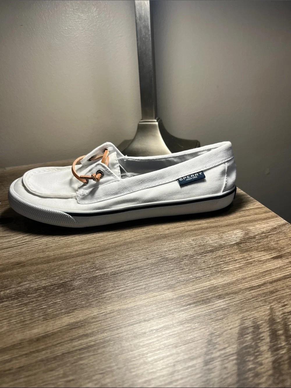 Sperry White Canvas Deck Shoes with Tan Laces—stock (04)